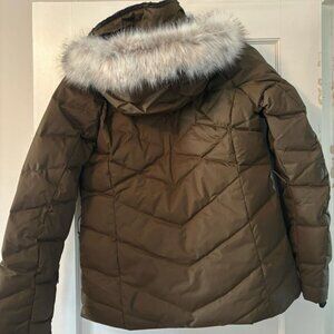 NWT Womens Columbia Puffer Jacket Coat Parka Fur Hood New Army Green Brown